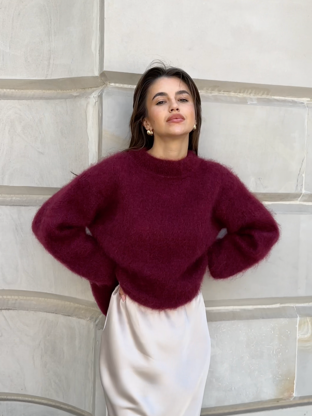 Burgundy Mohair sweater fall winter season perfect sweater crewneck