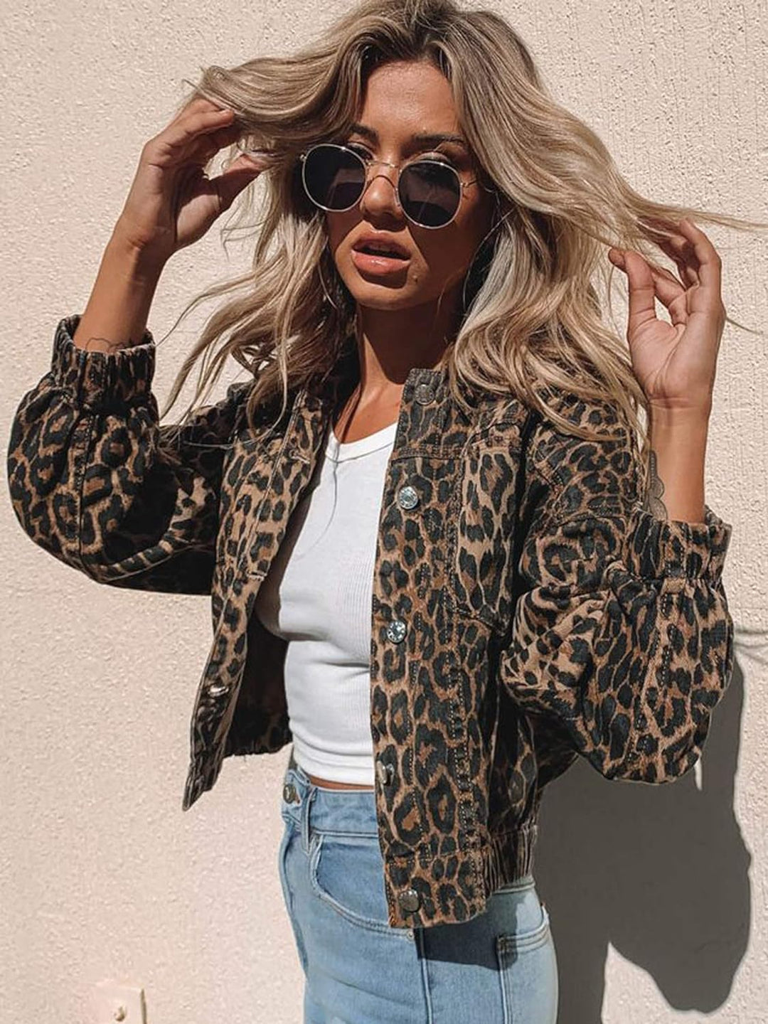 Denim Jacket Leopard Bomber